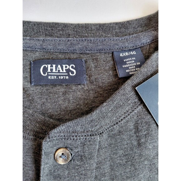 NWT Chaps Size 4XB Charcoal Long Sleeve 1/4 Button Henley Style Cotton T-Shirt - Picture 3 of 8